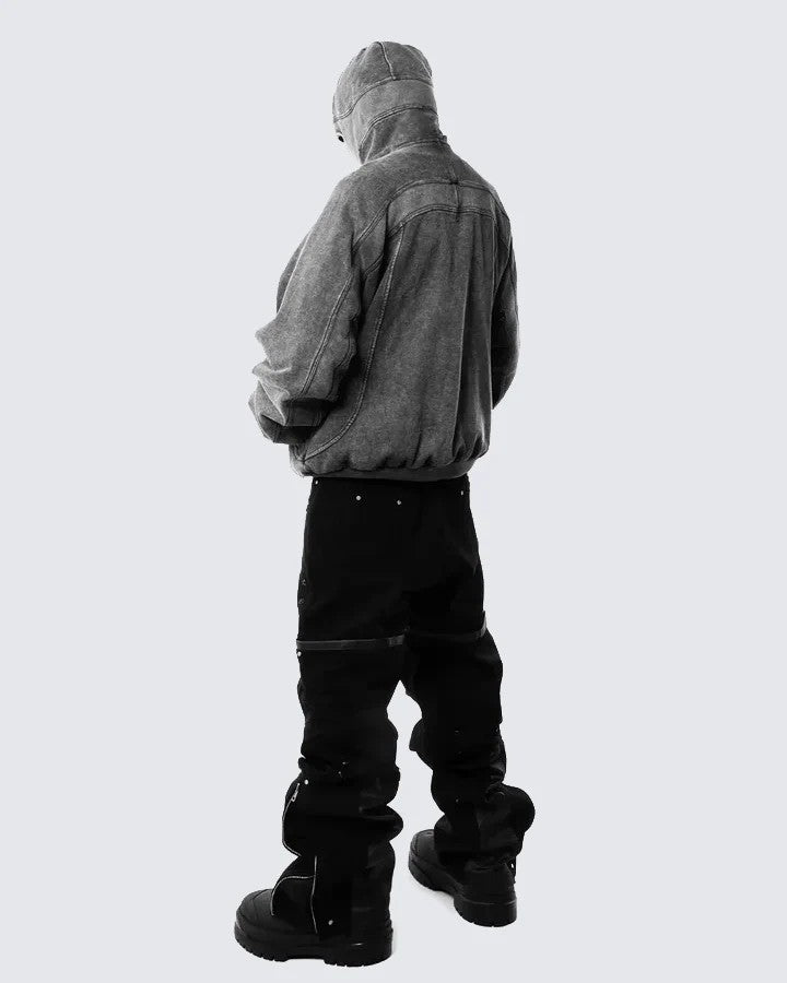 2025European and American Trendy Brand Single Hat Long Zipper Eyelet Hat Design Hooded Zipper Sweatshirt Full Face Men's Style