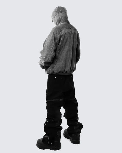 2025European and American Trendy Brand Single Hat Long Zipper Eyelet Hat Design Hooded Zipper Sweatshirt Full Face Men's Style