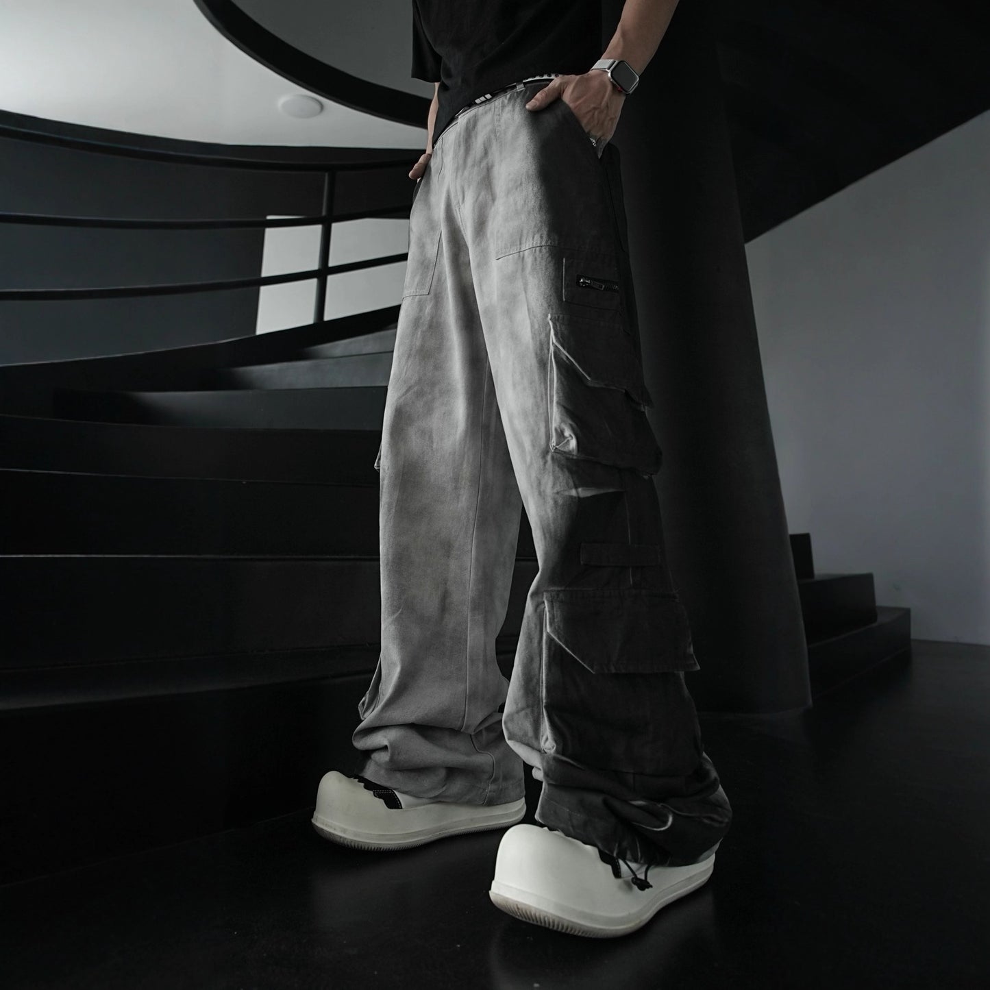 American Retro Wasteland Washed Vintage Multi-Pocket Cargo Pants Unisex Trendy Loose Straight Wide-Leg Casual Long Pants