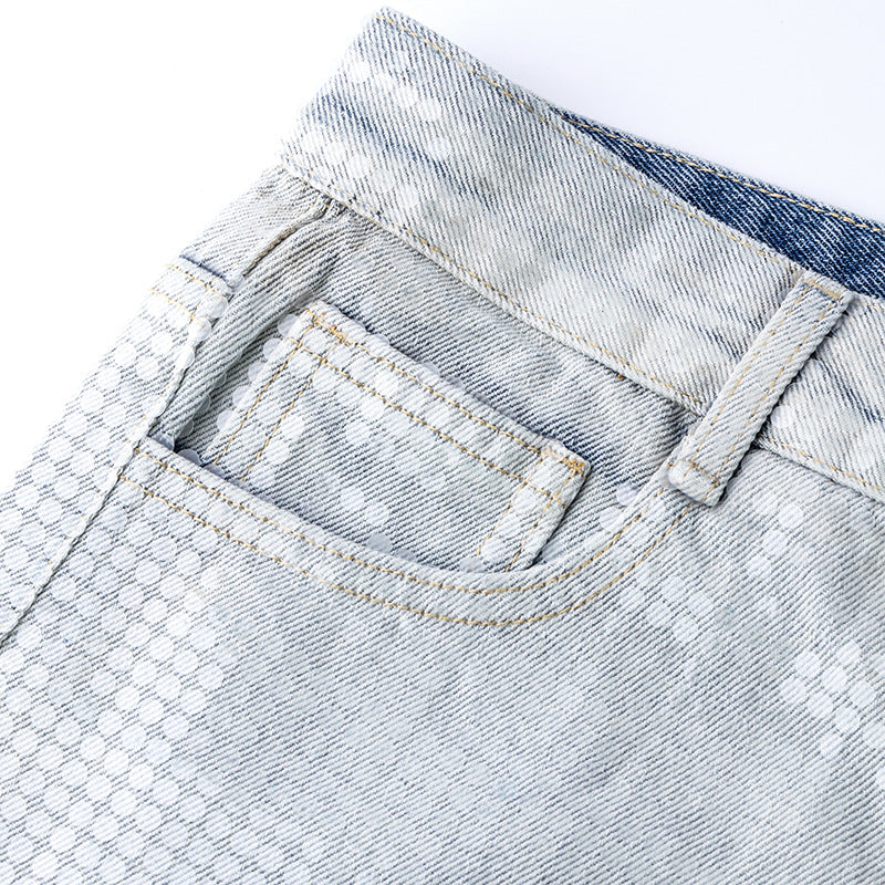 Original Early Autumn New American Retro Street Style High Waist Slimming Rhinestone Gradient Design Loose Wide Leg Jeans