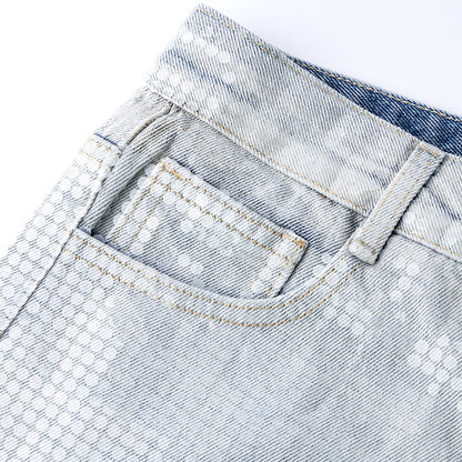 Original Early Autumn New American Retro Street Style High Waist Slimming Rhinestone Gradient Design Loose Wide Leg Jeans