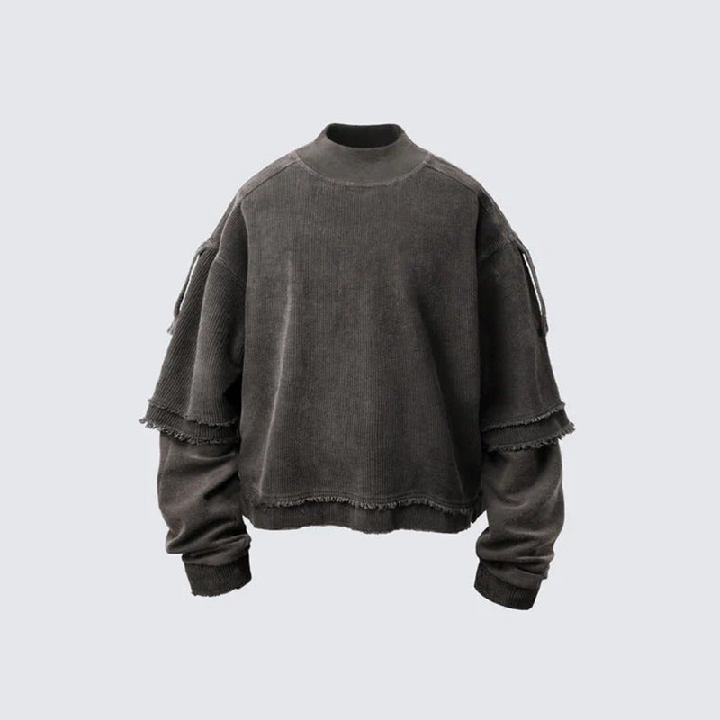 GUO WEAR Dirty Dyed Frayed Trendy Brand Long Sleeve Washed Vintage Fake Two-Piece Colorful American Street Style T Shirt