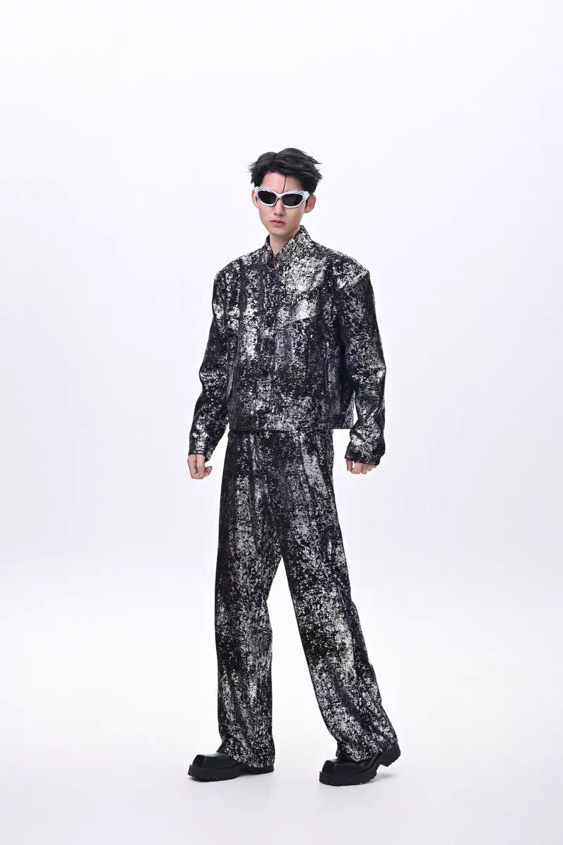 2025New Fashion Suit Trendy Brand Cool Street Style Short Jacket Wide-Leg Pants Casual Two-Piece Set for Men