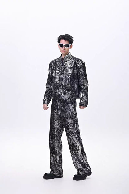 2025New Fashion Suit Trendy Brand Cool Street Style Short Jacket Wide-Leg Pants Casual Two-Piece Set for Men