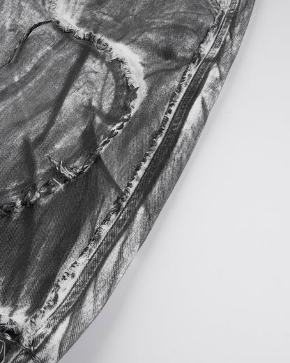 2025Autumn American High Street Heavy Craft Hand-painted Denim Jacket for Men and Women Retro Street Distressed Washed Jeans