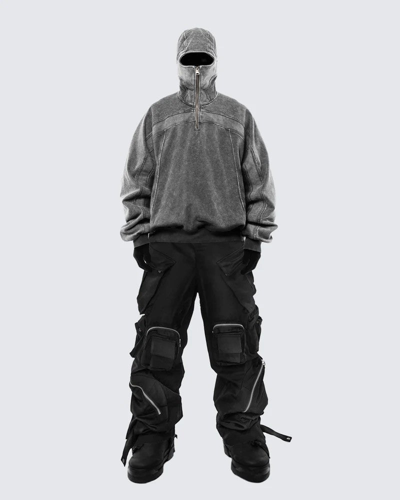 2025European and American Trendy Brand Single Hat Long Zipper Eyelet Hat Design Hooded Zipper Sweatshirt Full Face Men's Style