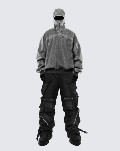 2025European and American Trendy Brand Single Hat Long Zipper Eyelet Hat Design Hooded Zipper Sweatshirt Full Face Men's Style