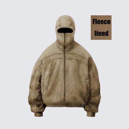 Autumn Winter New American Style Vintage Personality Street Washed Heavy-duty Sweatshirt Fashion Trendy Brand Round Neck Long Sleeve Cardigan Outerwear