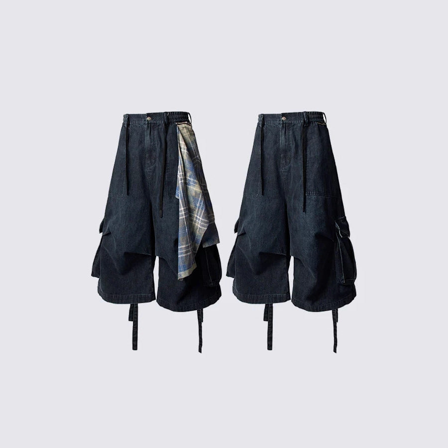 American Retro Detachable Square Scarf Black Wide-Leg Jeans for Men2025Spring and Autumn New Loose Straight-Leg Floor-Length Pants