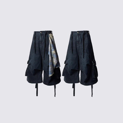 American Retro Detachable Square Scarf Black Wide-Leg Jeans for Men2025Spring and Autumn New Loose Straight-Leg Floor-Length Pants