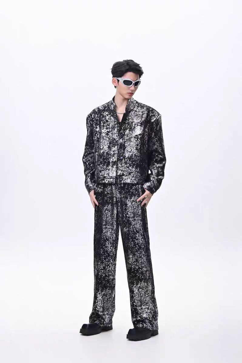 2025New Fashion Suit Trendy Brand Cool Street Style Short Jacket Wide-Leg Pants Casual Two-Piece Set for Men