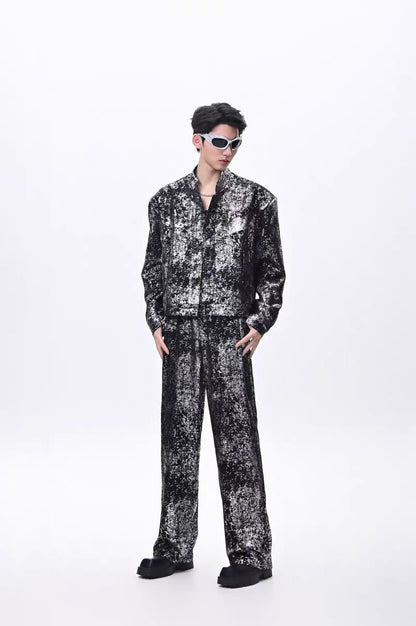 2025New Fashion Suit Trendy Brand Cool Street Style Short Jacket Wide-Leg Pants Casual Two-Piece Set for Men