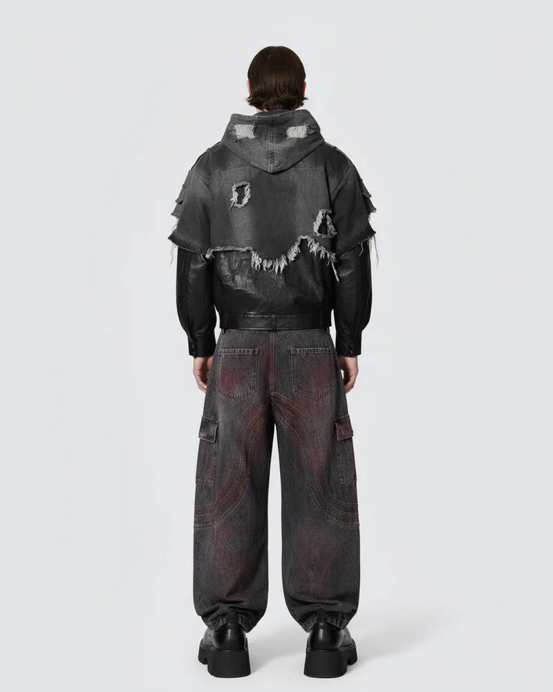 Cross-Border European and American High Street vibe Pants Jeans American Style Straight Spliced Ink Splash Flared Long Pants Men One Piece Dropshipping