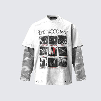 Loose Fit Versatile Fake Two-Piece T Men's Summer Trendy Brand Round Neck Japanese Street Style Casual Base Shirt Thin Top