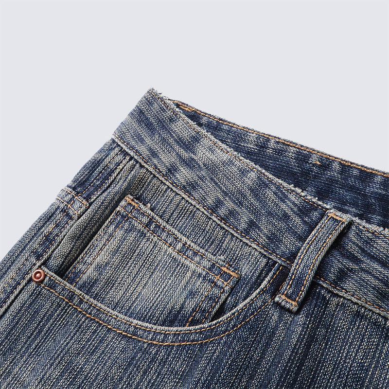 GUOWEAR Loose Straight Retro Jeans High-waisted Casual Washed Long Pants Unisex Trendy Pants