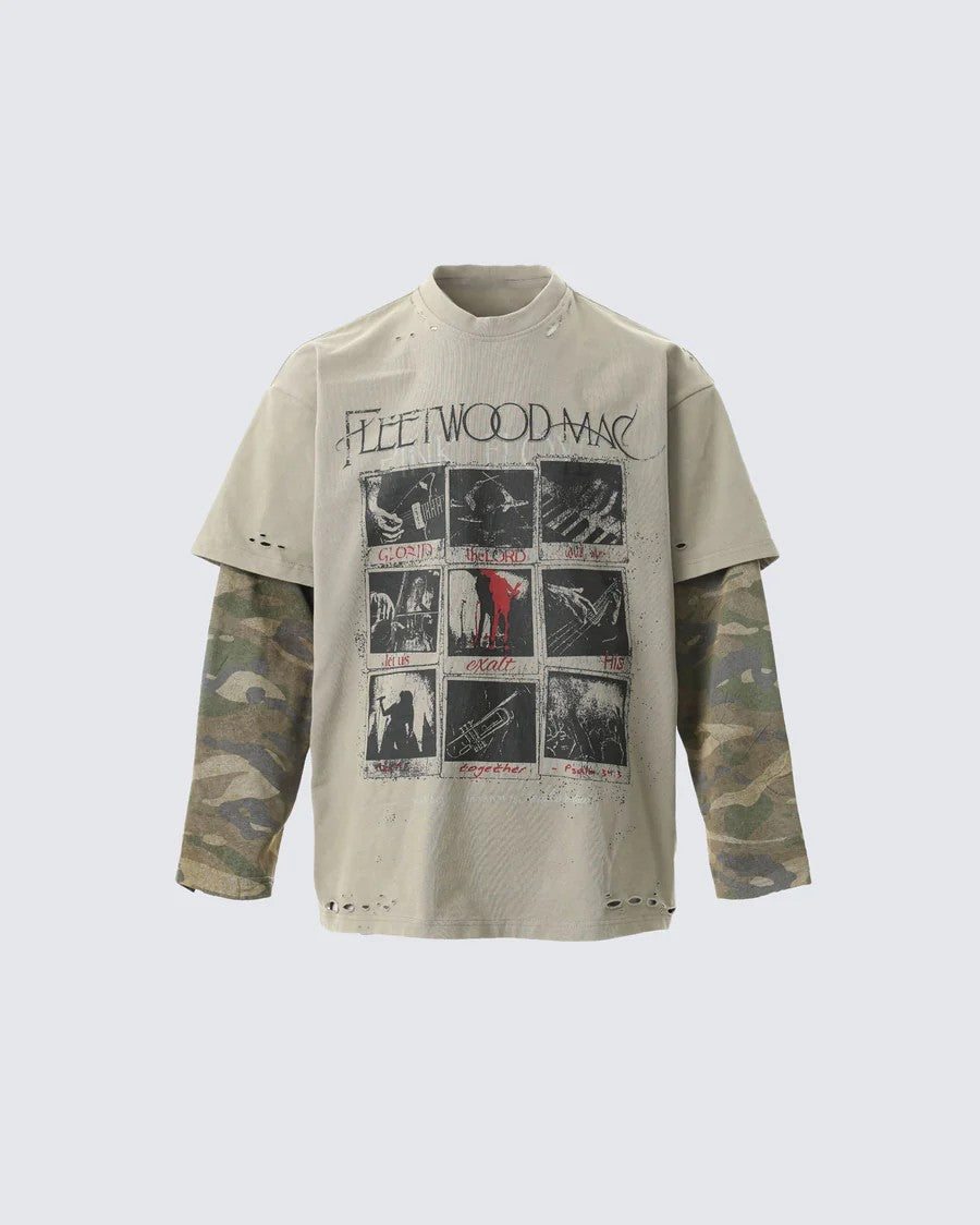 Loose Fit Versatile Fake Two-Piece T Men's Summer Trendy Brand Round Neck Japanese Street Style Casual Base Shirt Thin Top