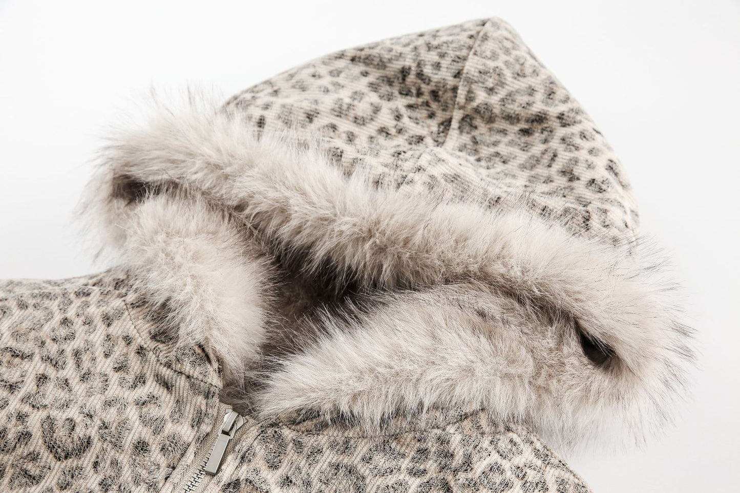 American Retro Style Hooded Thick Cotton Jacket with Leopard Print for Men and Women, Winter Couple's Hooded Cotton Coat