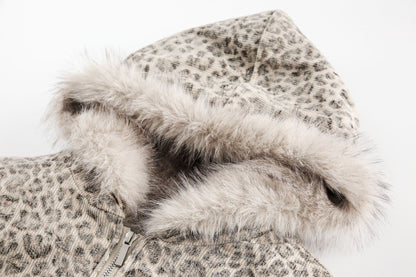 American Retro Style Hooded Thick Cotton Jacket with Leopard Print for Men and Women, Winter Couple's Hooded Cotton Coat