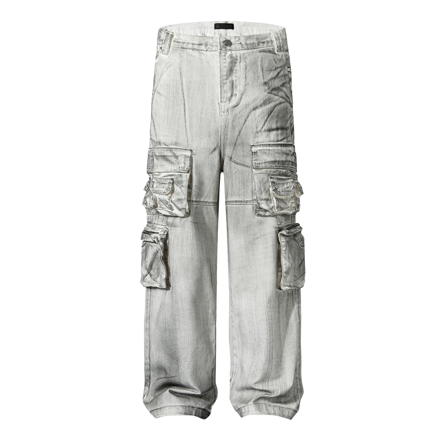 American Style Multi-Pocket Jeans for Men, Niche Retro Blue Wide-Leg Cargo Pants, Couple's European and American Trendy Pants, Cross-Border Trade