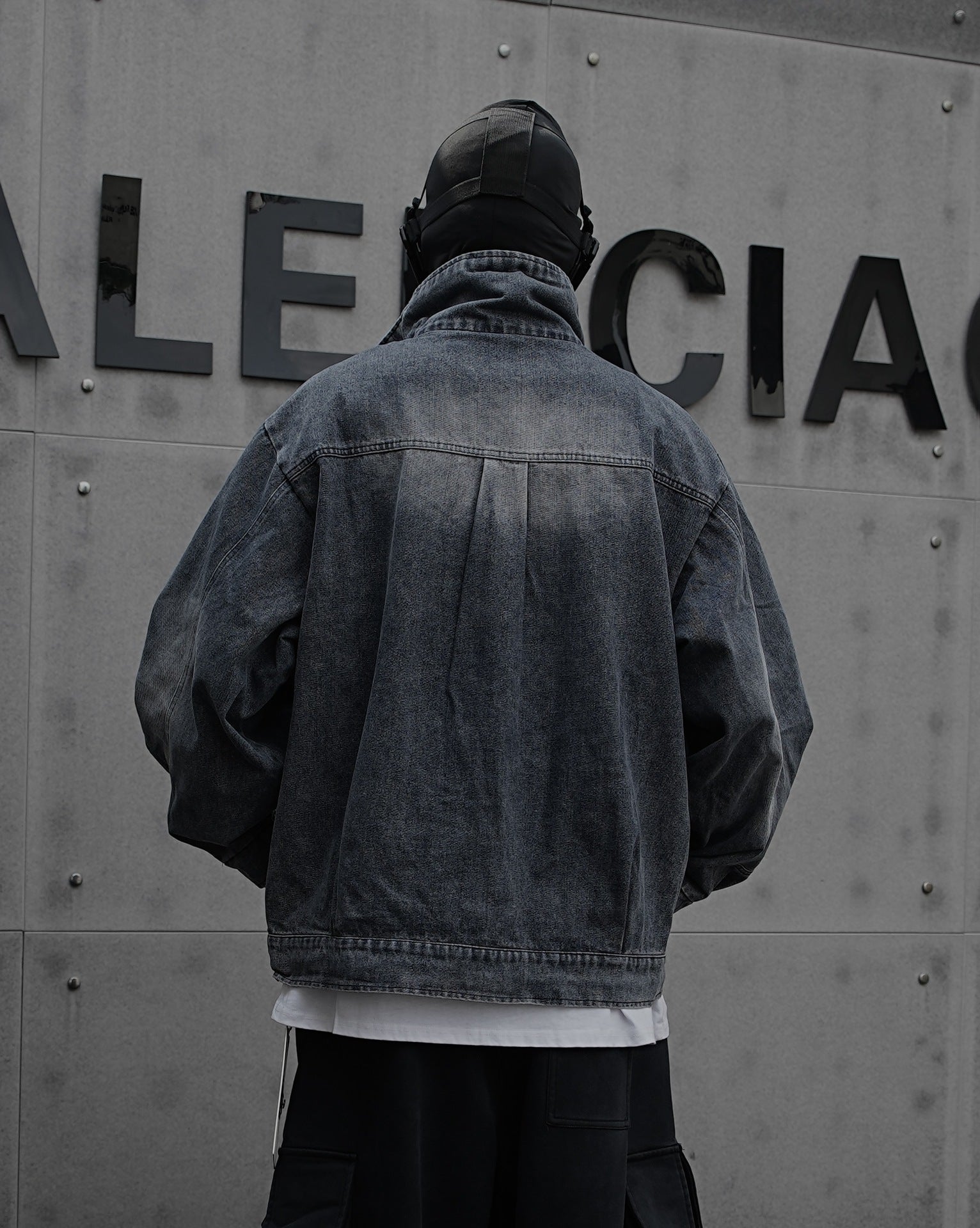 American Retro Niche Stand Collar Ink Splash Zipper Jacket Men High Street Deconstructed Design Loose Cool Denim Jacket