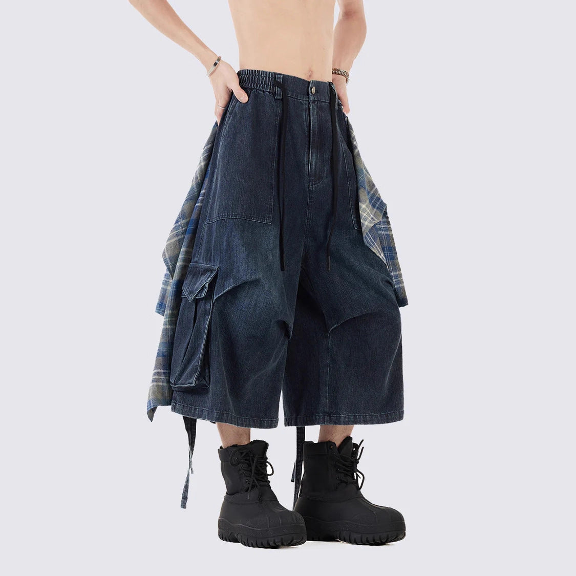 American Retro Detachable Square Scarf Black Wide-Leg Jeans for Men2025Spring and Autumn New Loose Straight-Leg Floor-Length Pants