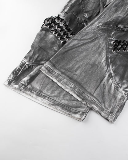 2025Autumn American High Street Heavy Craft Hand-painted Denim Jacket for Men and Women Retro Street Distressed Washed Jeans