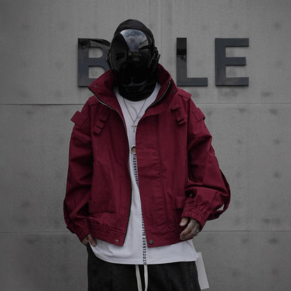 Japanese Trend Workwear Jacket for Men, Spring and Autumn Fashion, Loose Stand Collar Motorcycle Leather Jacket, Cool and Casual Versatile Jacket