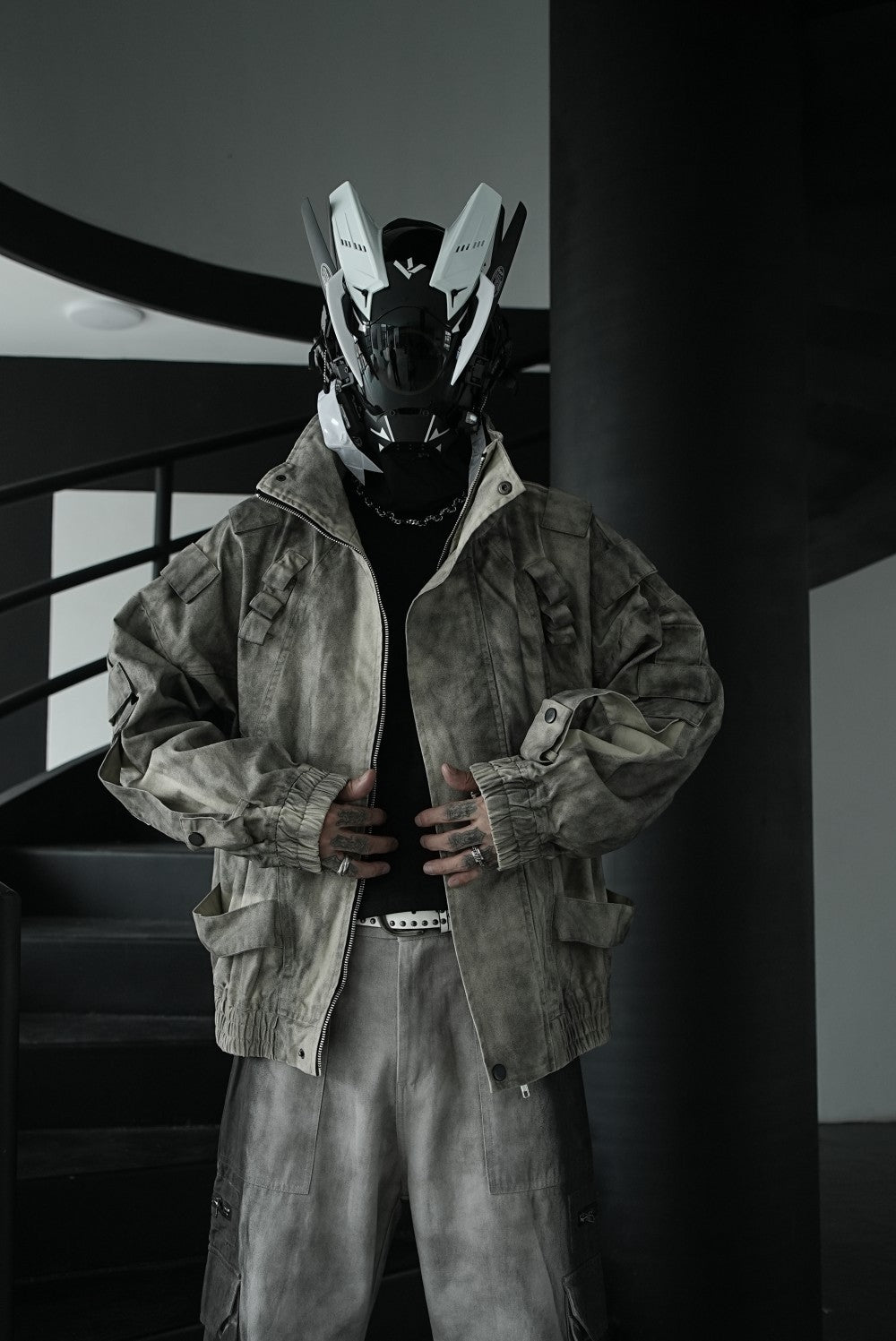 Japanese Trend Workwear Jacket for Men, Spring and Autumn Fashion, Loose Stand Collar Motorcycle Leather Jacket, Cool and Casual Versatile Jacket