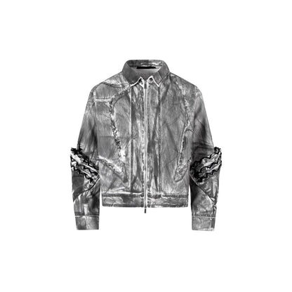 2025Autumn American High Street Heavy Craft Hand-painted Denim Jacket for Men and Women Retro Street Distressed Washed Jeans