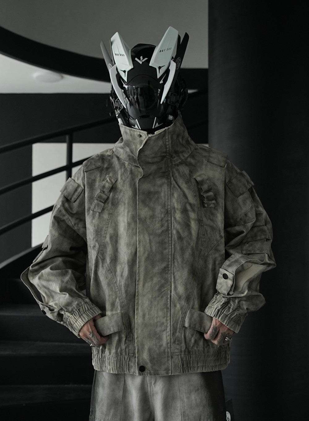 Japanese Trend Workwear Jacket for Men, Spring and Autumn Fashion, Loose Stand Collar Motorcycle Leather Jacket, Cool and Casual Versatile Jacket