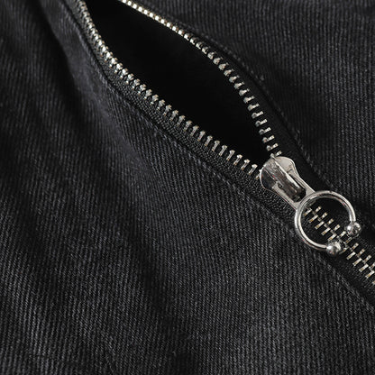 Trendy High Street Loose Retro Straight-Leg Drawstring Cargo Pants Men's Street Style Y2K Zipper Decorated Jeans