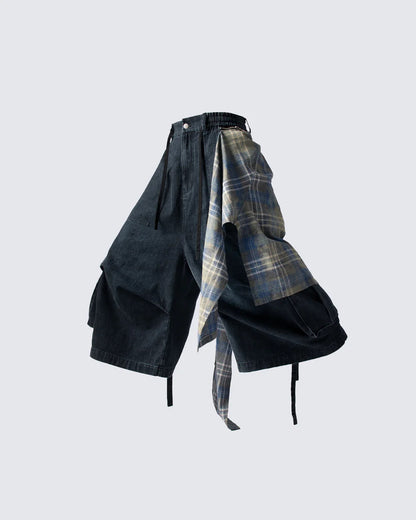 American Retro Detachable Square Scarf Black Wide-Leg Jeans for Men2025Spring and Autumn New Loose Straight-Leg Floor-Length Pants