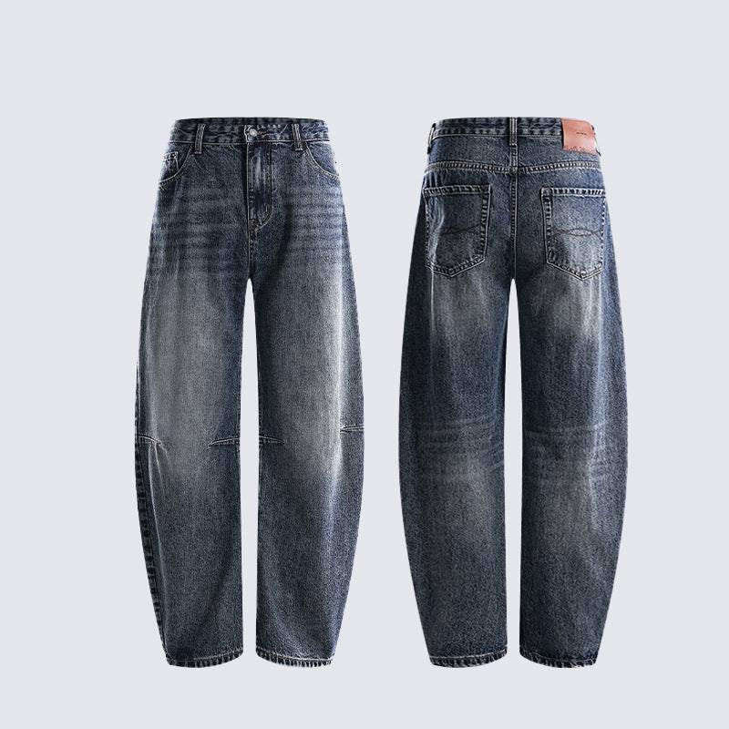Loose Vintage Washed Jeans Men's straight-leg casual trousers Unique Patchwork Design High-quality Trendy
