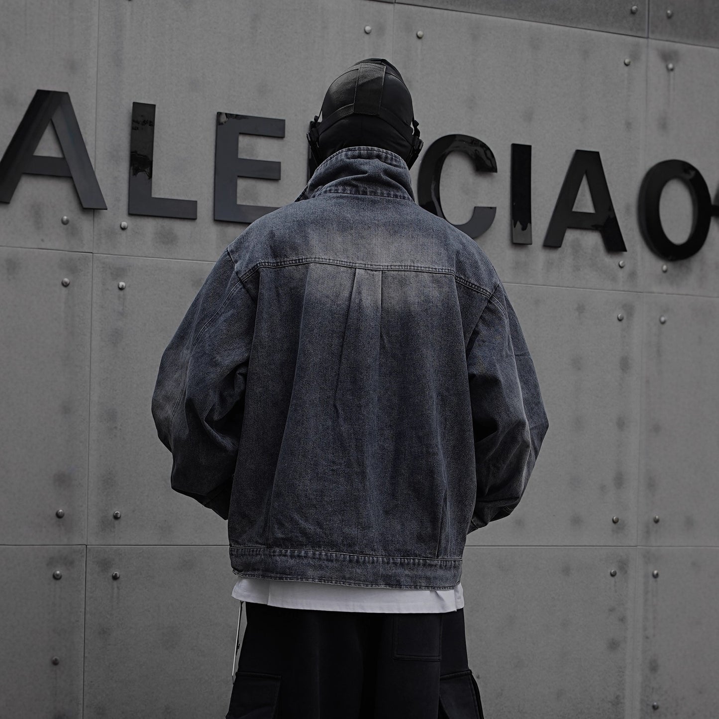 American Retro Niche Stand Collar Ink Splash Zipper Jacket Men High Street Deconstructed Design Loose Cool Denim Jacket