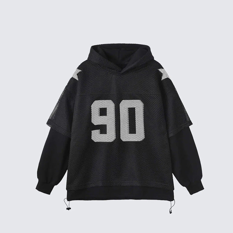 Trendy Loose Hooded Sweatshirt Jacket Mesh Digital Sports Casual Top Unisex Breathable