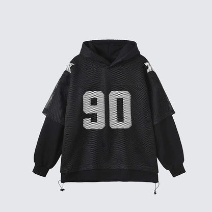 Trendy Loose Hooded Sweatshirt Jacket Mesh Digital Sports Casual Top Unisex Breathable