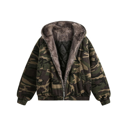 Zuoshandiao National Era Camouflage American Style Hooded Retro Thickened Cotton Jacket for Men and Women Workwear Cotton Coat
