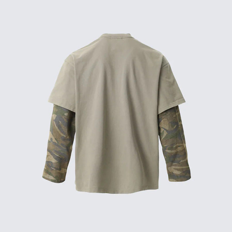 Loose Fit Versatile Fake Two-Piece T Men's Summer Trendy Brand Round Neck Japanese Street Style Casual Base Shirt Thin Top