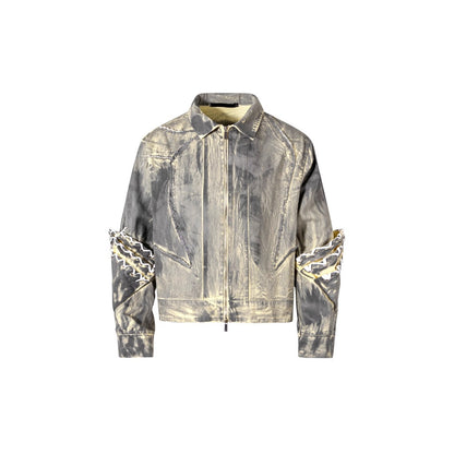 2025Autumn American High Street Heavy Craft Hand-painted Denim Jacket for Men and Women Retro Street Distressed Washed Jeans