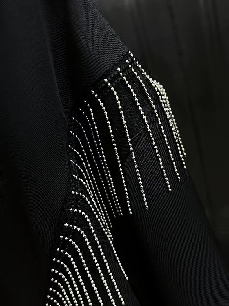 High-end Stylish Design Black Long Sleeve Shirt for Men Spring Summer New Korean Version Casual Patchwork Tassel Shirt