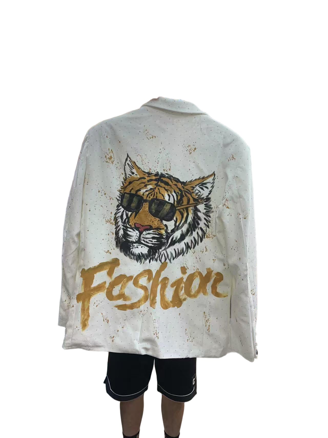 Europe and America2025New Fashion Trendy Casual Hand-painted Letter Tiger Pattern Men's Blazer