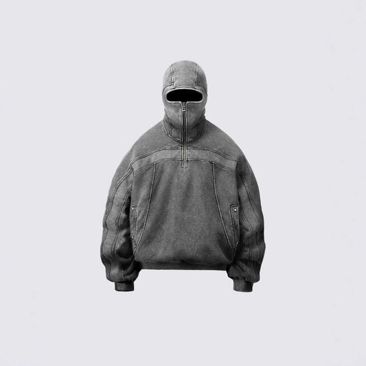2025European and American Trendy Brand Single Hat Long Zipper Eyelet Hat Design Hooded Zipper Sweatshirt Full Face Men's Style