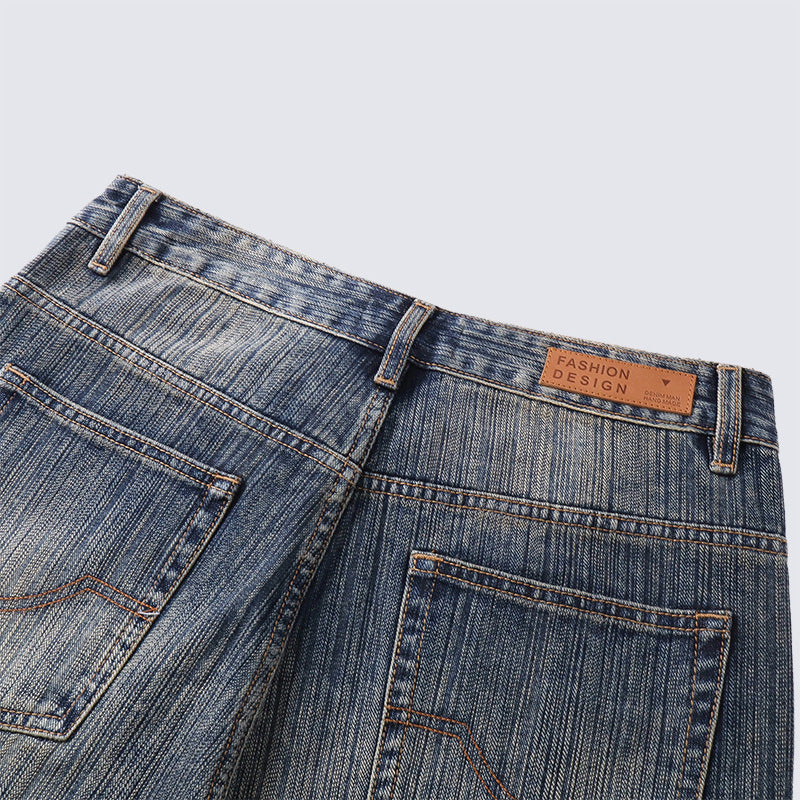 GUOWEAR Loose Straight Retro Jeans High-waisted Casual Washed Long Pants Unisex Trendy Pants