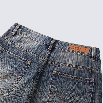 GUOWEAR Loose Straight Retro Jeans High-waisted Casual Washed Long Pants Unisex Trendy Pants