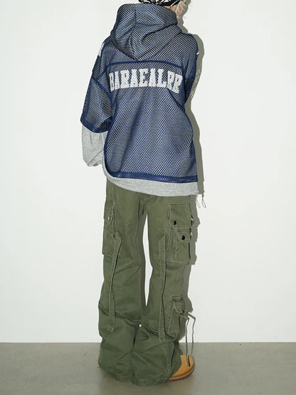 Trendy Loose Hooded Sweatshirt Jacket Mesh Digital Sports Casual Top Unisex Breathable