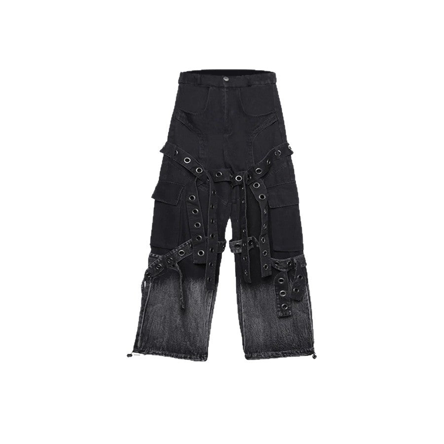 American Street Retro Heavy Design Sense Pleated Workwear Hardware Decoration Loose Draped Jeans for Men and Women