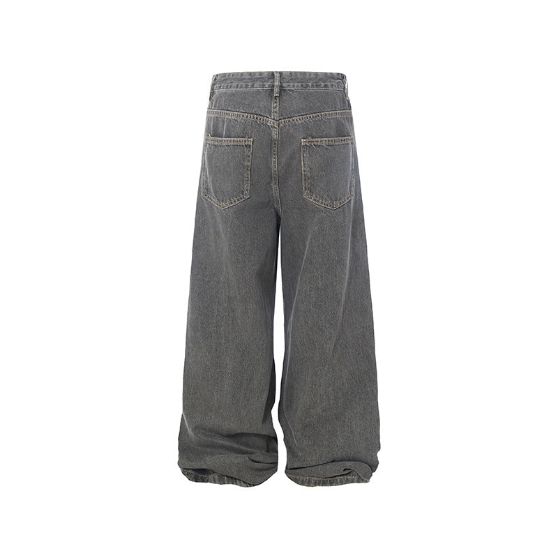 Distressed Jeans Loose Wide-Leg Straight Trendy Beggar Style Slimming High Street Design Niche Long Pants High Street Style