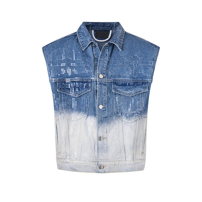 Original Early Autumn New American Retro Street Style High Waist Slimming Rhinestone Gradient Design Loose Wide Leg Jeans