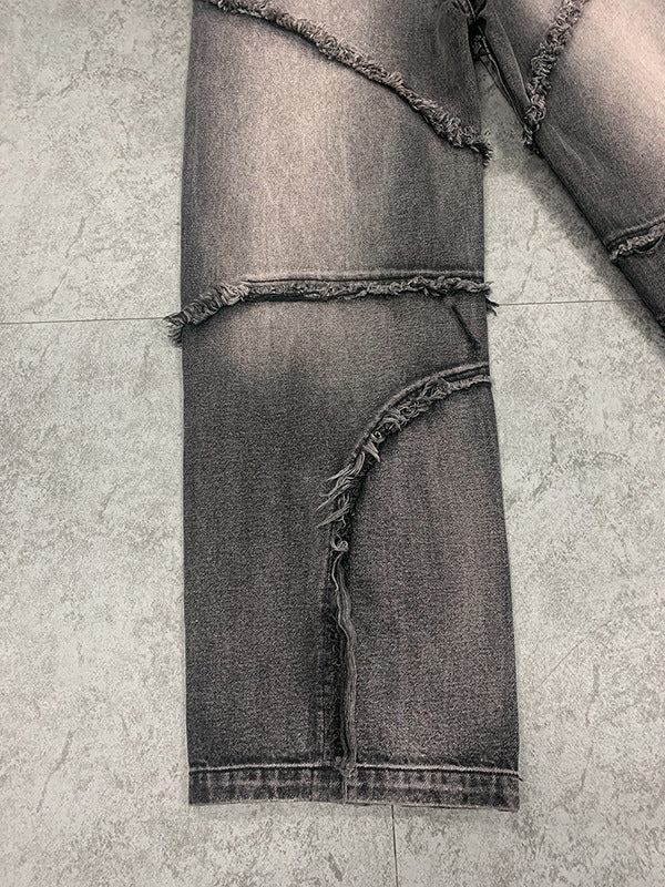 Street Fashion Retro Jeans with Distressed Edges, Straight-Leg Unisex Jeans, Stylish and Slimming