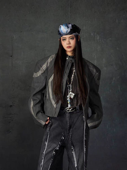 European and American High Street Heavy Craft Personality Deconstructed Split Spliced Design Motorcycle Leather Jacket Stand Collar Windproof Coat